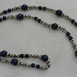 Elegant Sterling Silver and Blue Lapis Beaded Necklace